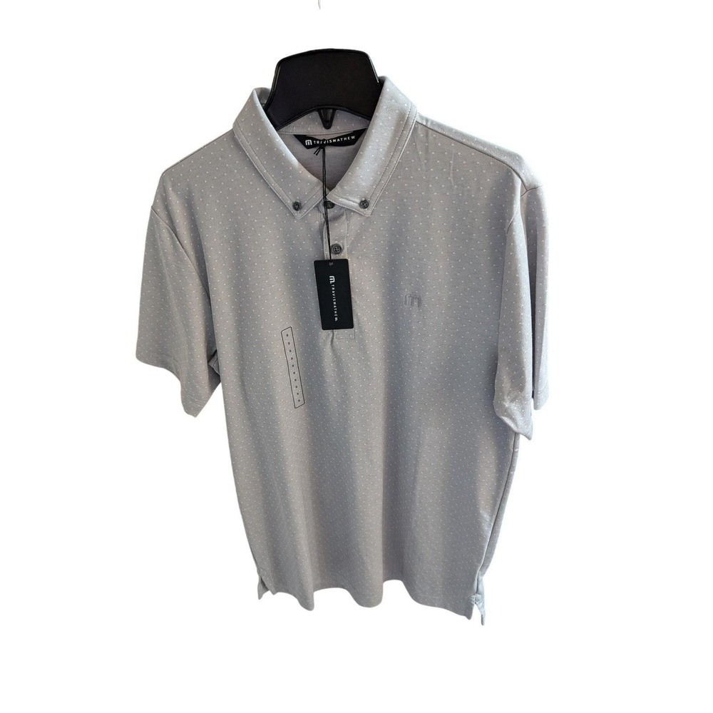 Travis Mathew Men's Small Gray Micro Dot Golf Polo Button Down Collar MSRP $100